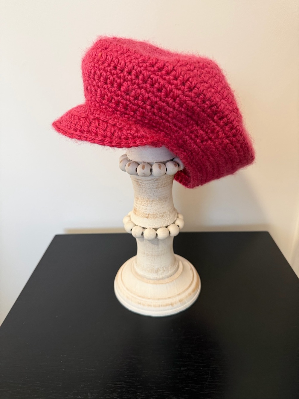 Handmade Pink Crochet Size Small Newsboy Cap - Stylish Winter Hat
